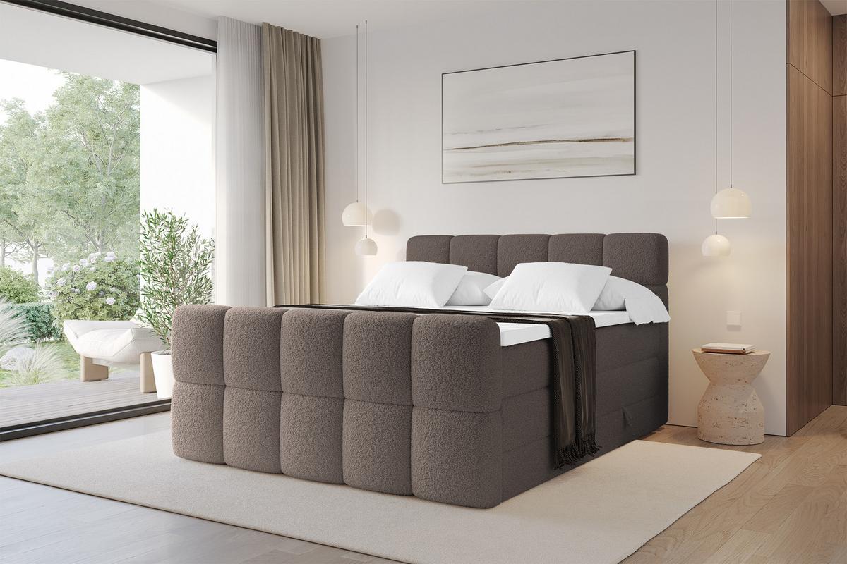BOXBETT mit Matratze H3/H4 - FAMA-Z KING - 120x200 cm Braun Quelle - Braun, Holzwerkstoff (120/200cm) - ALTDECOR