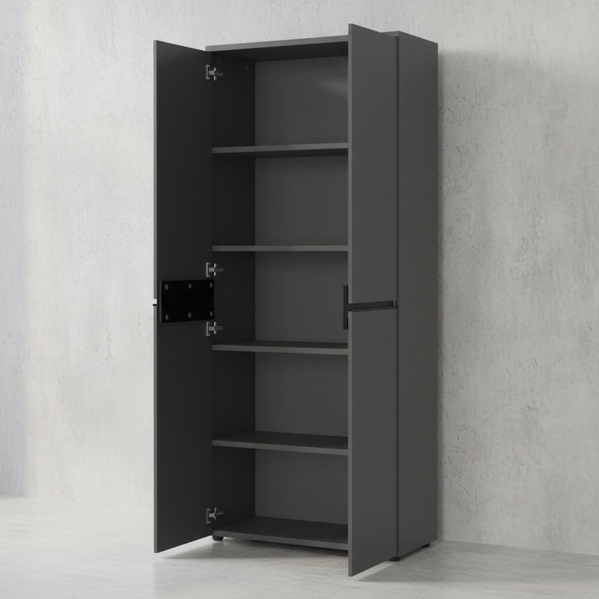BÜRO-SET "Stuttgart" groß mit 3 Aktenschränke Soft-Close 272x197 cm Graphit - Schwarz, Holzwerkstoff (272/197/40cm) - KADIMA DESIGN