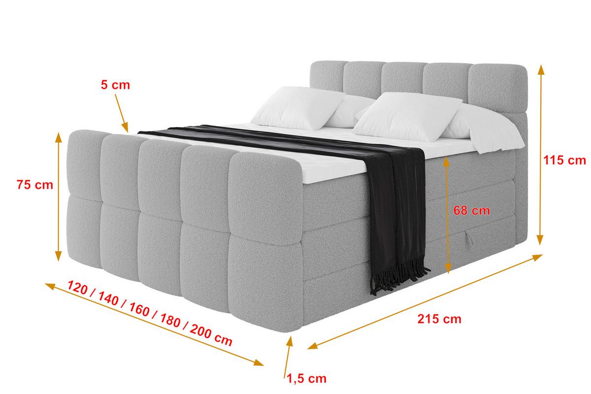 BOXBETT mit Matratze H3/H4 - FAMA-Z KING - 120x200 cm Hellgrau Quelle - Hellgrau, Holzwerkstoff (120/200cm) - ALTDECOR