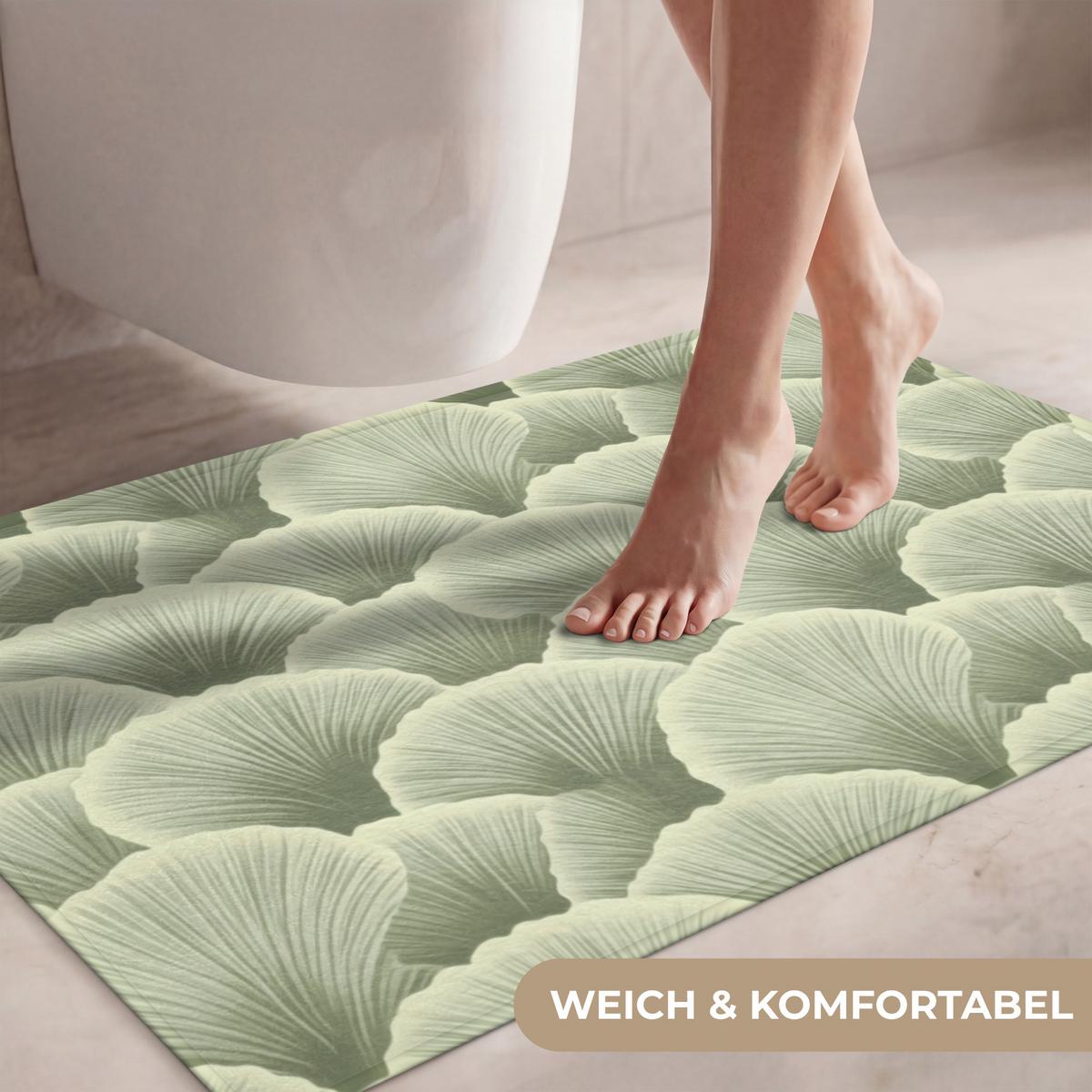 WC-VORLEGER Fächer - Blatt - Grün Toilettenteppich 90x60 cm - Pastellgrün, Textil (90/1cm) - OnlyWow