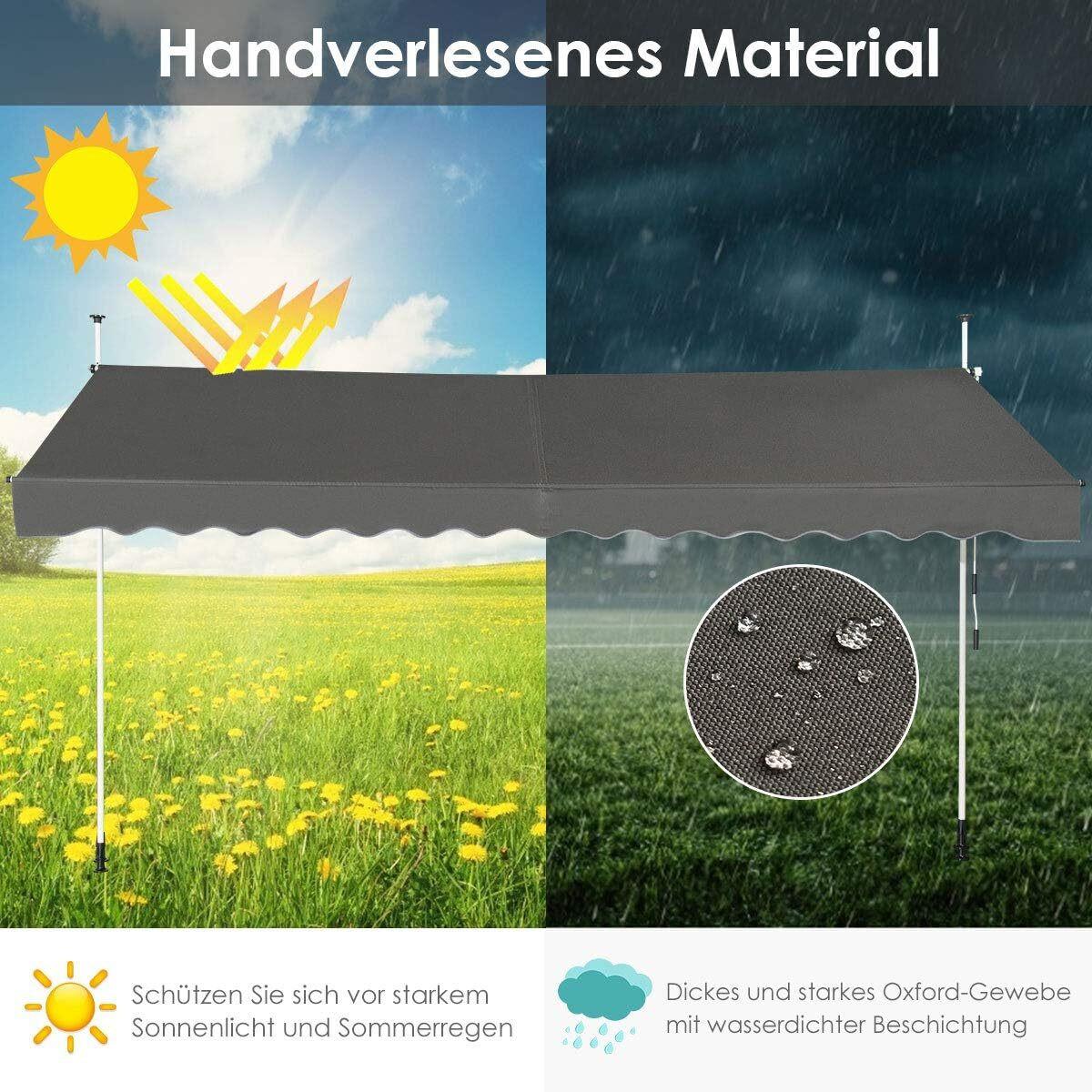 KLEMMMARKISE 350cm Grau - Grau, Metall (350/300/120cm) - COSTWAY