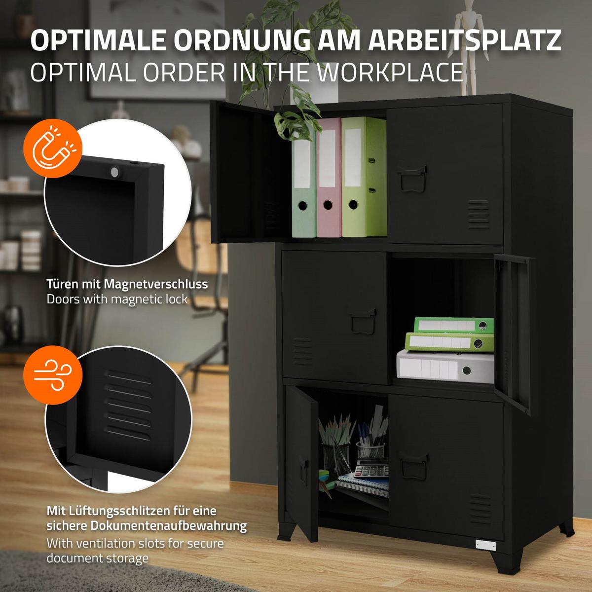 AKTENSCHRANK 75x40x120 cm Schwarz aus Stahl - Schwarz, Metall (40/120/75cm) - ML-DESIGN