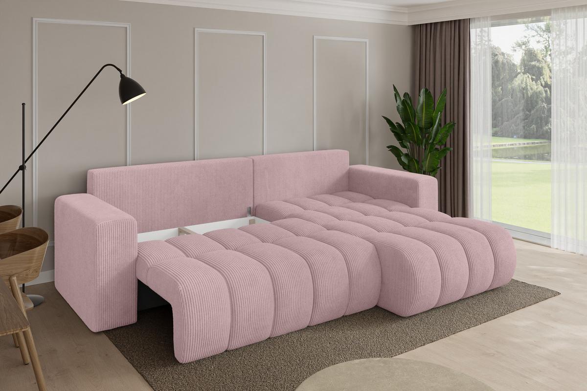 ECKSOFA mit Schlaffunktion Ottomane Rechts MILA-L-v1 277x195x86 Rosa Cord - Schwarz/Rosa, Holzwerkstoff/Kunststoff (277/194cm) - ALTDECOR