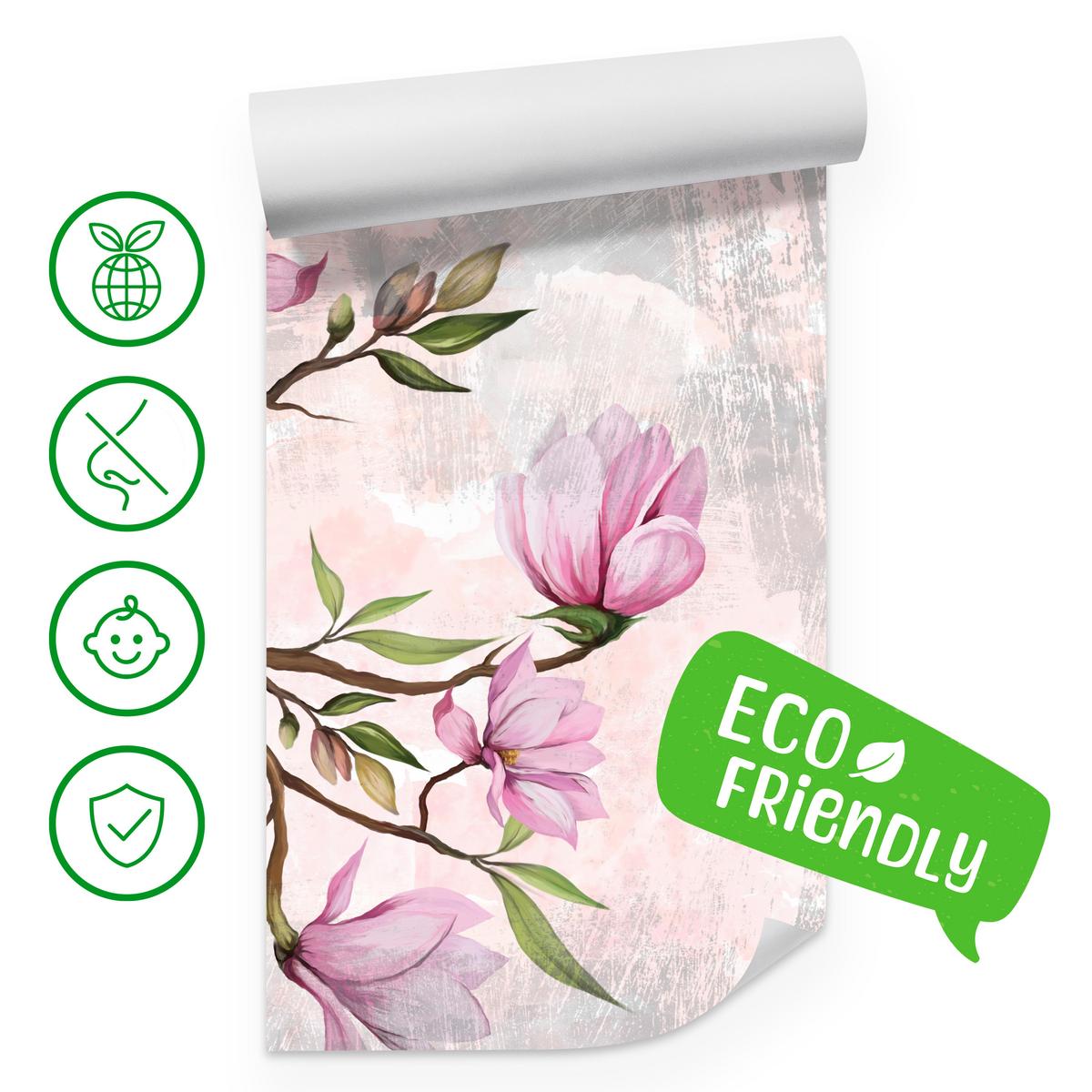 FOTOTAPETE für Schlafzimmer Rosa Magnolienblüten Botanisch 300x210 - Beige/Violett, Papier (300/210cm) - Muralo