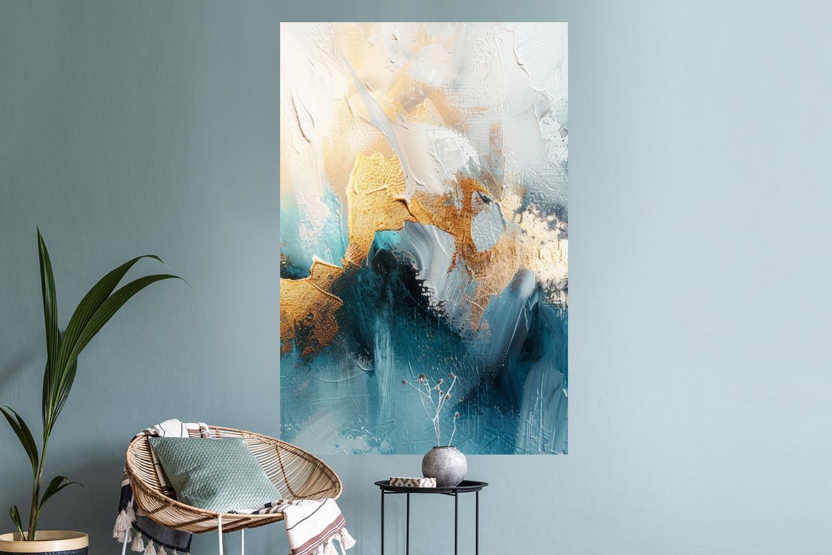 WANDTATTOO Abstrakt - Kunst - Gold - Blau Wandaufkleber 80x120 cm - Petrol, Kunststoff (80/120/0.1cm) - MuchoWow