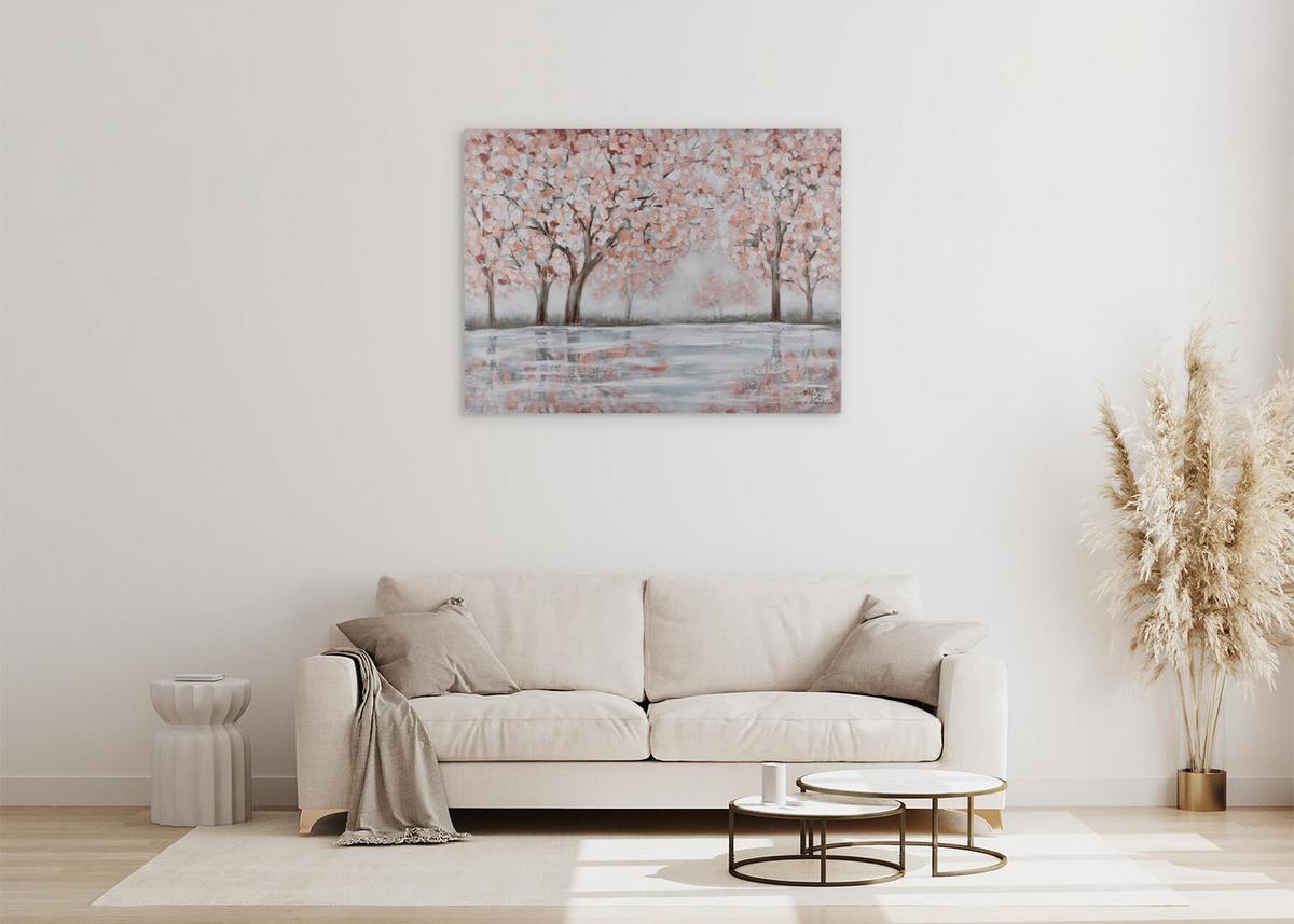 ACRYLBILD HANDGEMALT 100/75 cm - Pink/Grau, Holz/Textil (100/75cm) - KUNSTLOFT