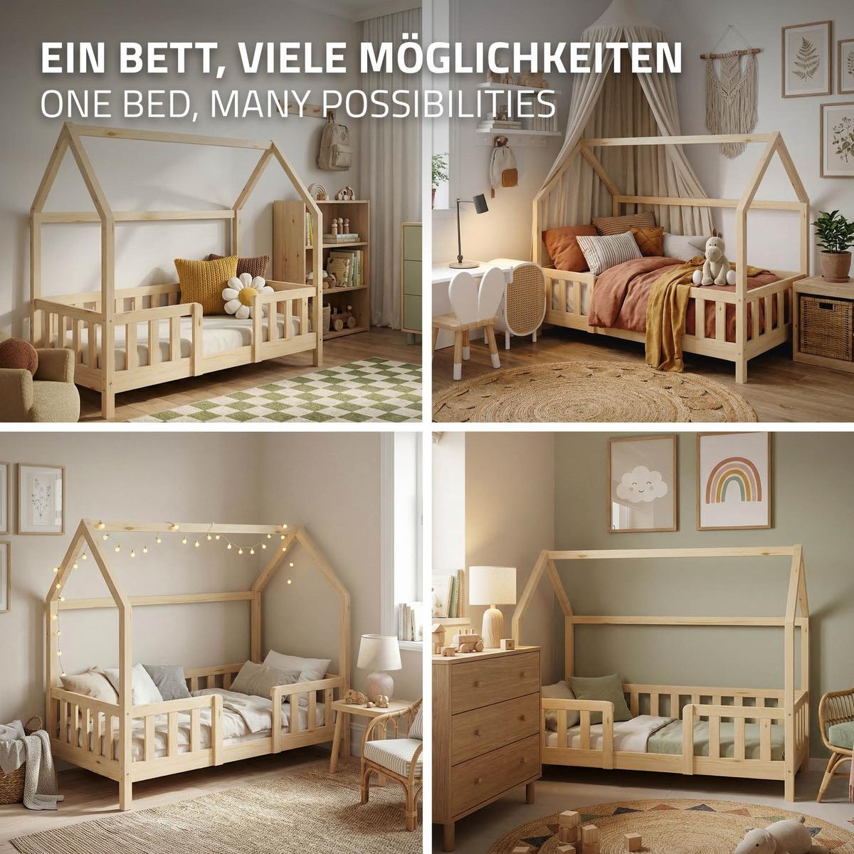 KINDERBETT 70x140 cm mit Rausfallschutz Natur aus Kiefernholz - Naturfarben, Holz (70/140cm) - ML-DESIGN