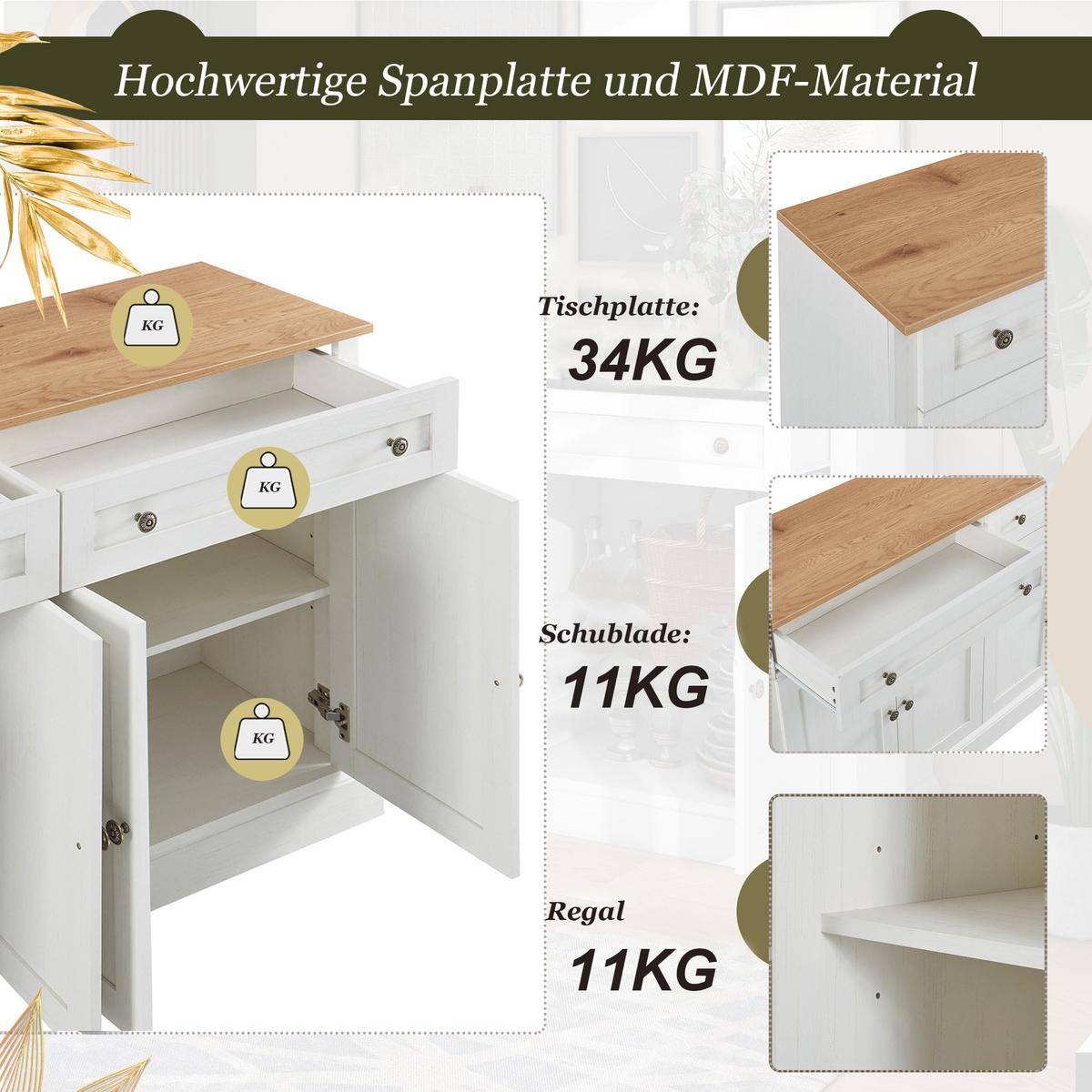 SIDEBOARD 150 cm in Antik Weiß & Natur - Weiß/Naturfarben, Holzwerkstoff (150/86/40cm) - Urban Meuble