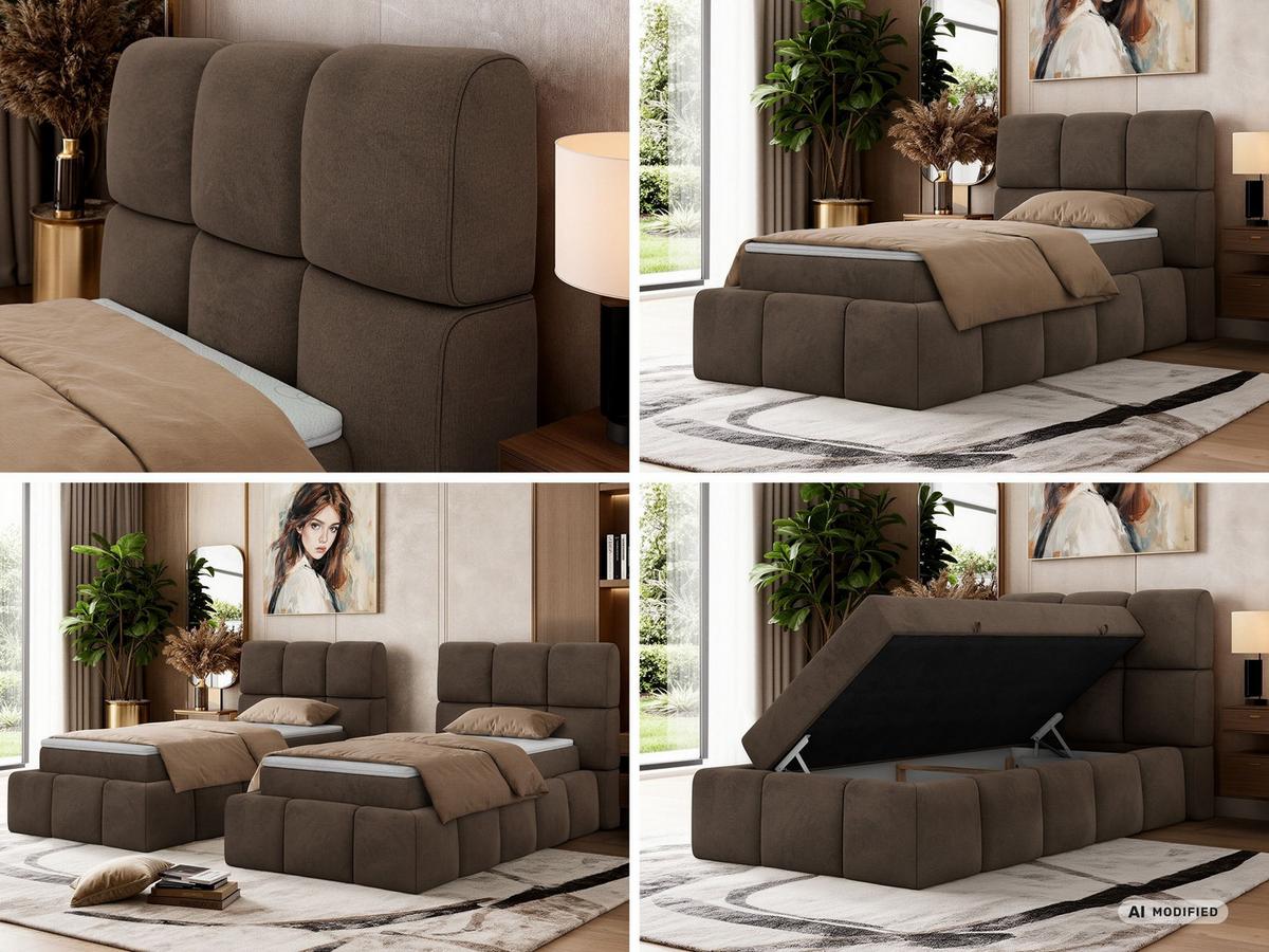 BOXBETT NIRA 90/200 - Braun Velvet - Topper T25 - H3 - Schwarz/Braun, Kunststoff/Textil (200/90cm) - MKS