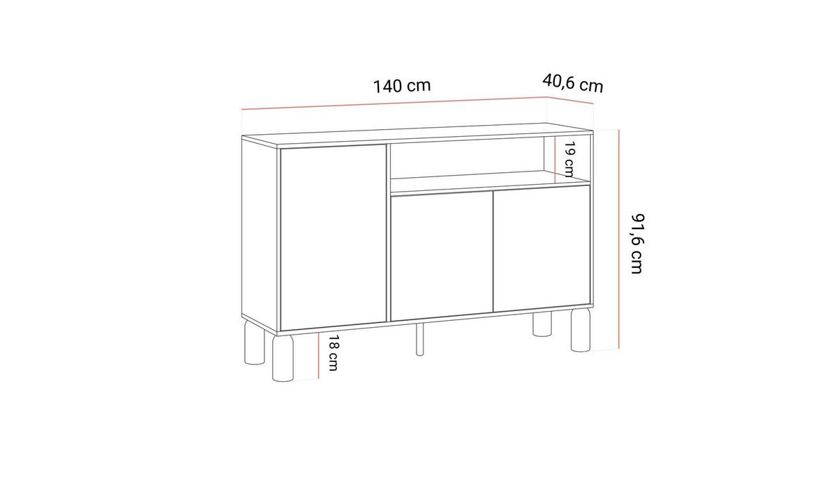 KOMMODE LINDEN 140/40,6/91,6 cm 3 Türen offenes Fach Eiche Bookmatch - Eichefarben, Eichenholz/Holzwerkstoff (140/91.6/40.6cm) - Lookway