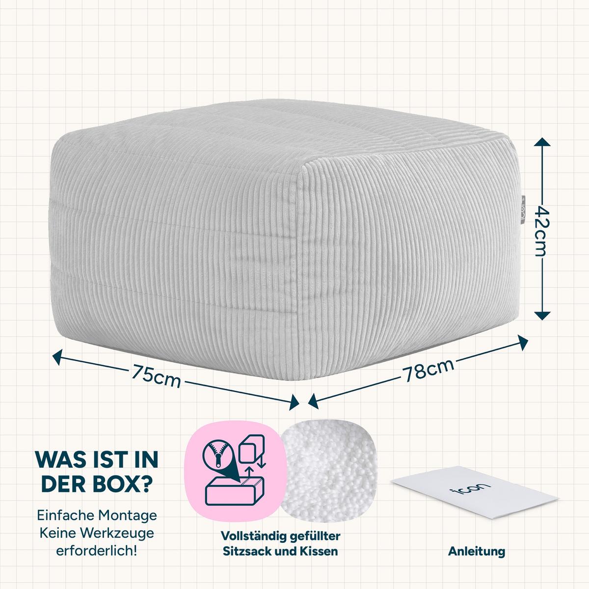 SITZSACK-HOCKER Noa modular Cord - Salbeigrün, Textil (75/70/78cm) - icon