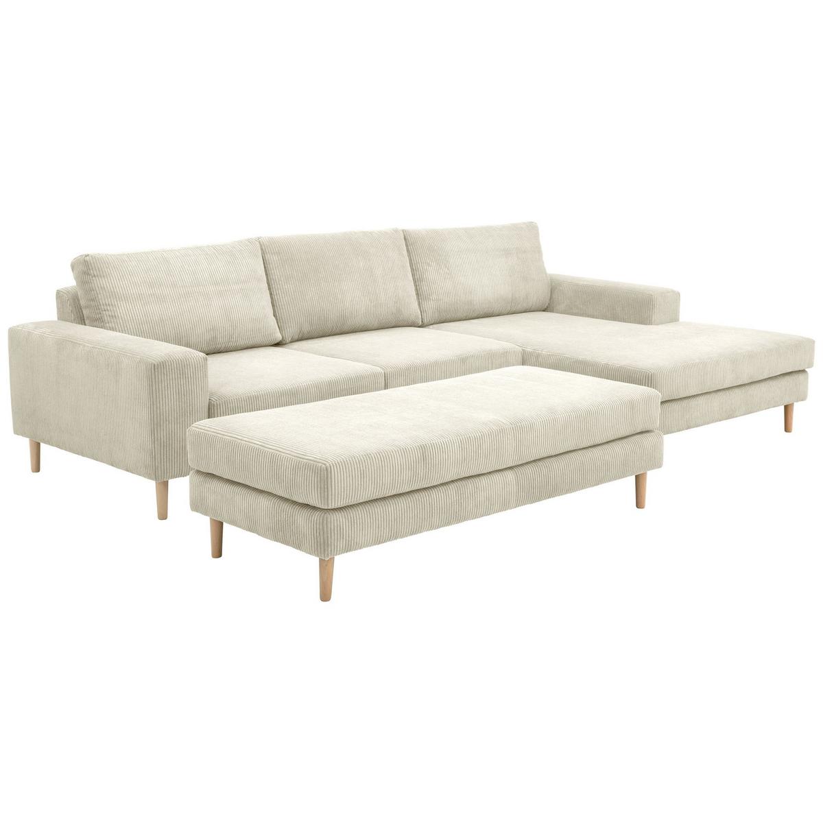 SOFA mit Longchair rechts Kaylynn Cordstoff creme - Creme, Kunststoff (175/294cm) - 58aufmkessel