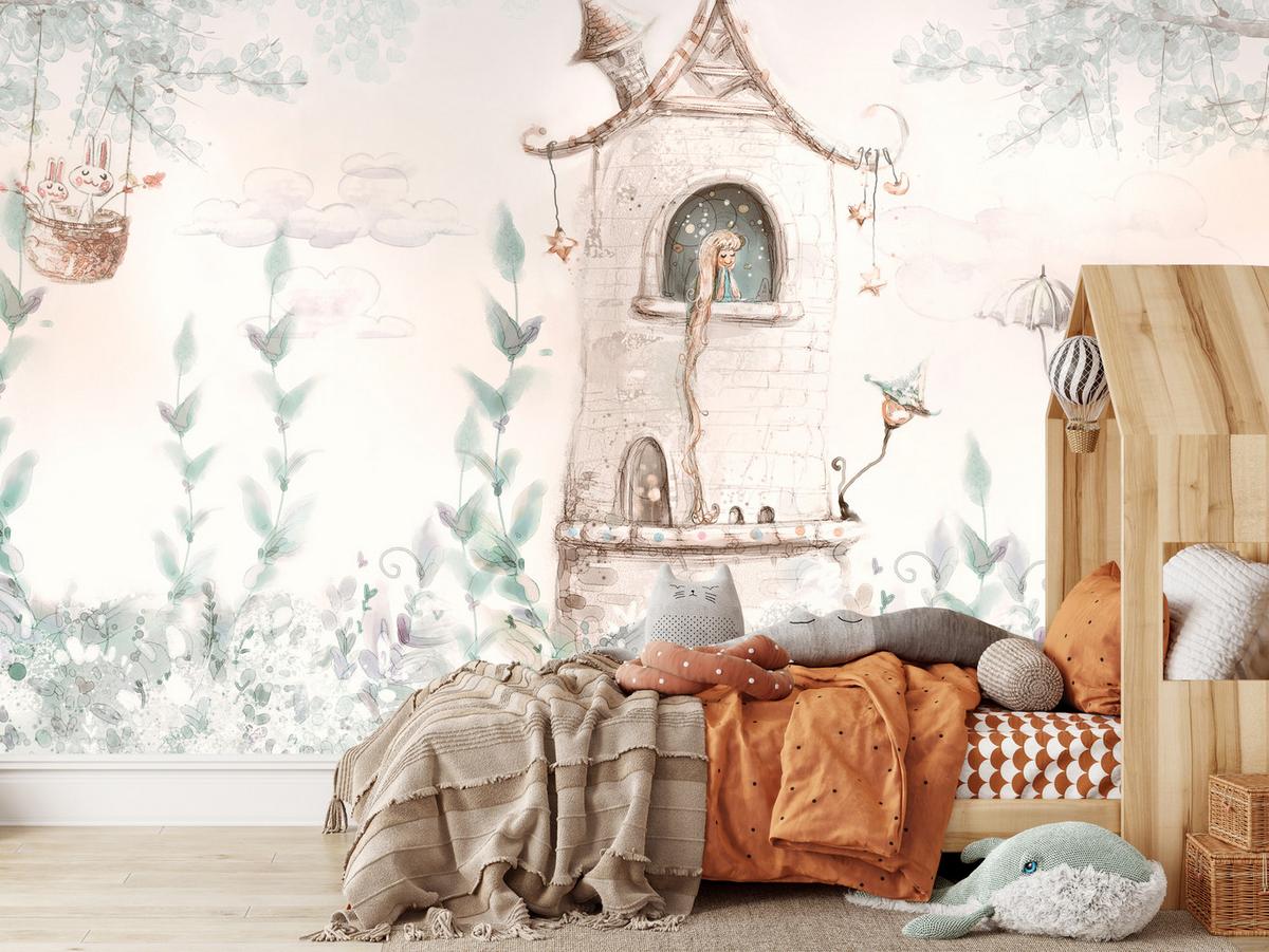 FOTOTAPETE für Kinderzimmer Die Prinzessin im Turm Märchen Pflanzen 100x70 - Beige, Papier (100/70cm) - Muralo