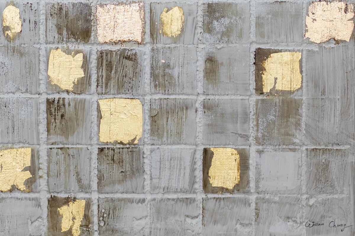 ACRYLBILD HANDGEMALT 102,5/77,5 cm - Goldfarben/Grau, Textil (102.5/77.5cm) - KUNSTLOFT