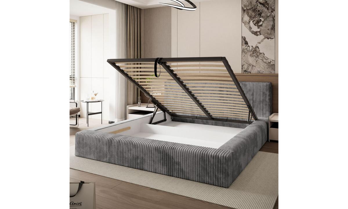 POLSTERBETT TILIA LUX 180x200 cm Tilia 90, 34 Holzlatten, Kopfteil 95 cm - Grau, Textil (180/200cm) - Lookway