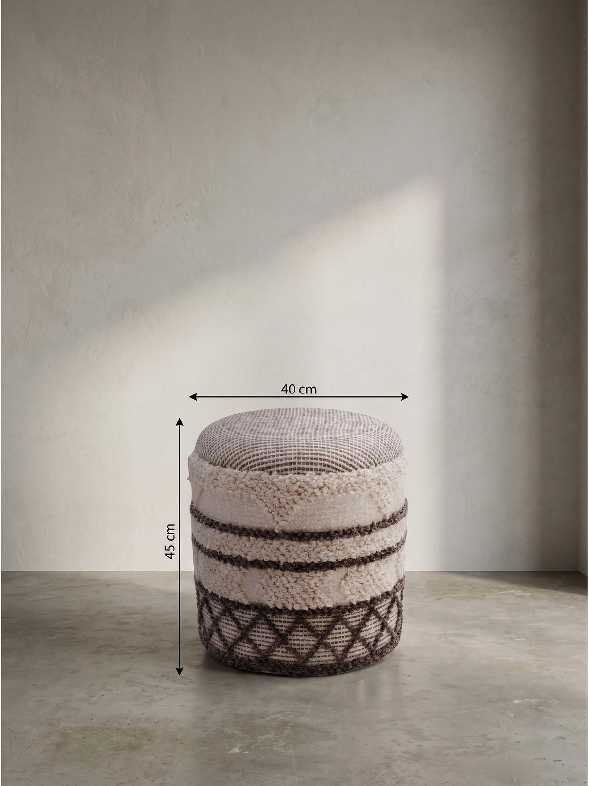 SITZHOCKER RHONE, Stoff, mit Textilbezug, mit Rauten, Beige-Braun, Ø 40 x 45 cm - Beige, Textil (40/45/40cm) - KADIMA DESIGN