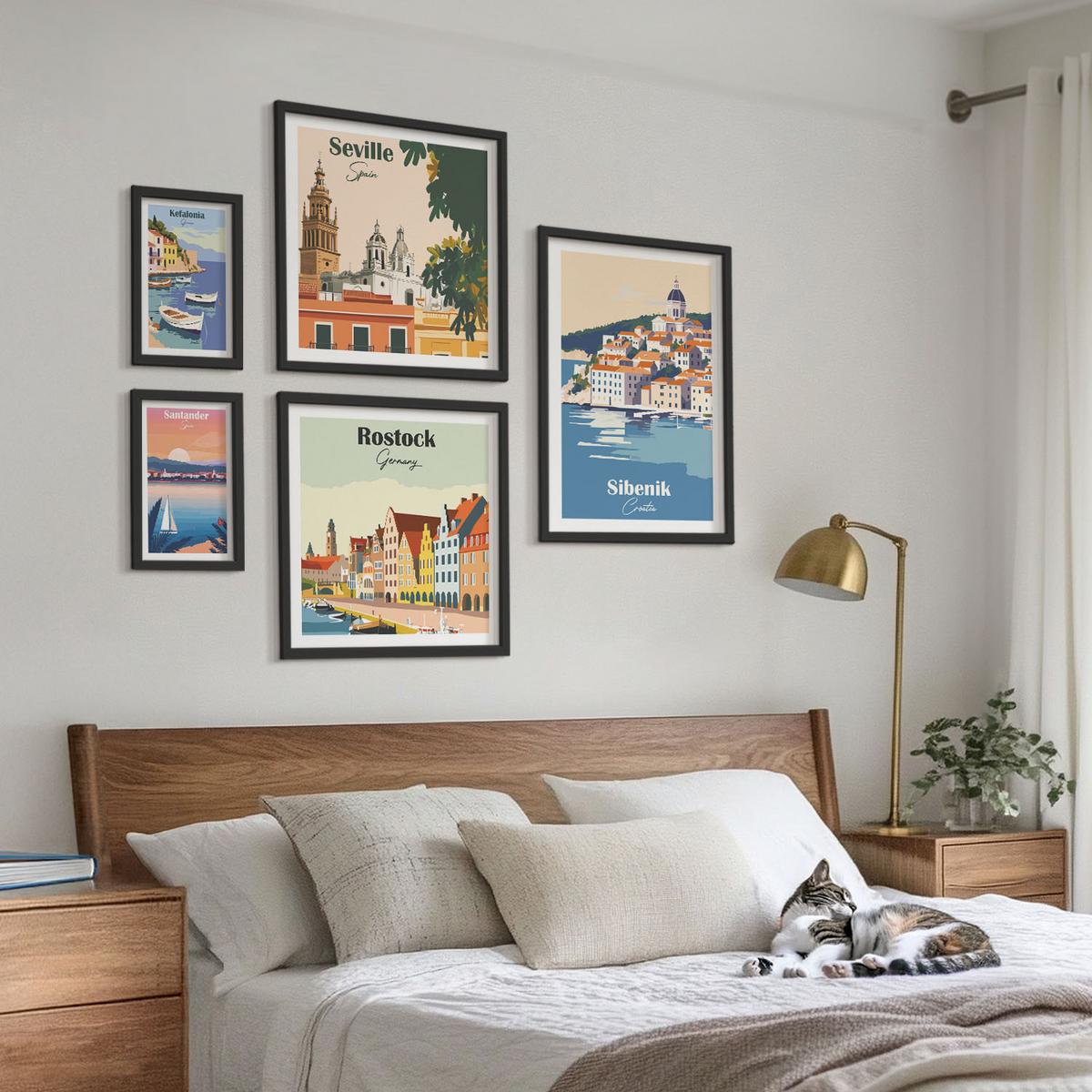 BILDER SET 5er Set - 50x50 cm & 20x30 cm & 40x60 cm Schwarzer Rahmen - Berglandschaften und Städte - Schwarz, Kunststoff (40/60cm) - TULUP