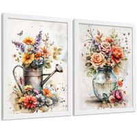POSTER 2er Set Blumen-Wandbilder Rosen in Vase Botanisches Aquarell Bunt Küche Wohnzimmer Wanddeko Rahmenlos A3 - Weiß, Papier (29.7/1/42cm) - Nacnic