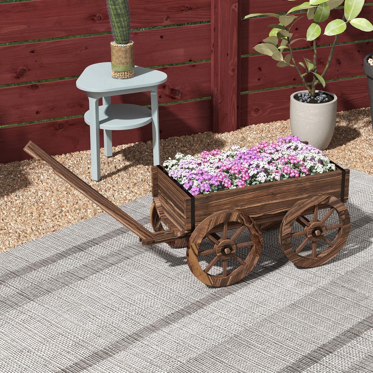 PFLANZENKASTEN für Garten, Terrasse, bis 30 kg belastbar, Verkohlt, 120 x 41 x 54 cm - Braun, Holz (41/54/120cm) - Outsunny