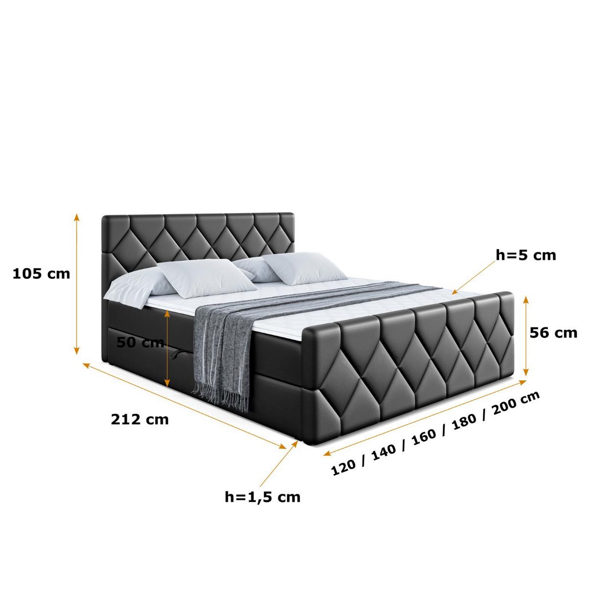BOXBETT CATOR-Z - 140x200 cm - H3 - Schwarz Hochglanz - Schwarz Hochglanz, Holzwerkstoff (140/200cm) - ALTDECOR