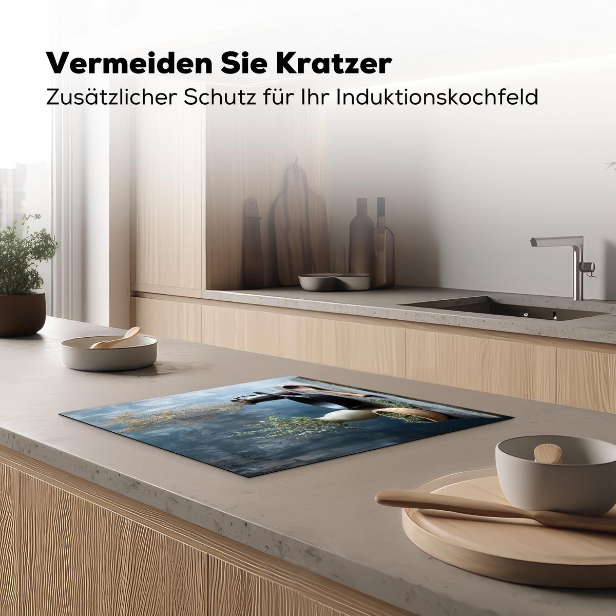 HERDABDECKPLATTE Stilleben - Kräuter - Rustikal Abdeckung Ceranfeld 59x51 cm - Blaugrau, Kunststoff (59/51/0.2cm) - MuchoWow