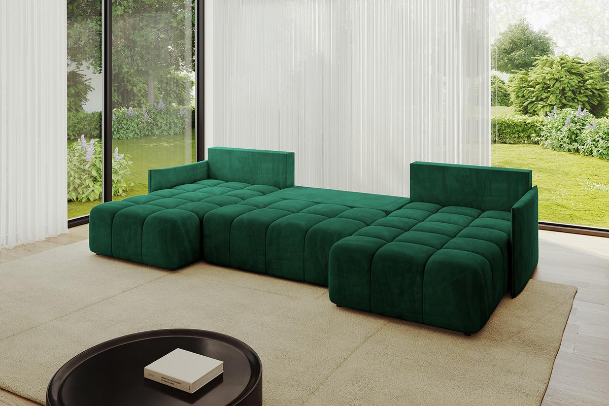 WOHNLANDSCHAFT LONLI-U 355x189x68 Dunkelgrün Velours - Dunkelgrün, Holzwerkstoff/Kunststoff (355/68/189cm) - ALTDECOR