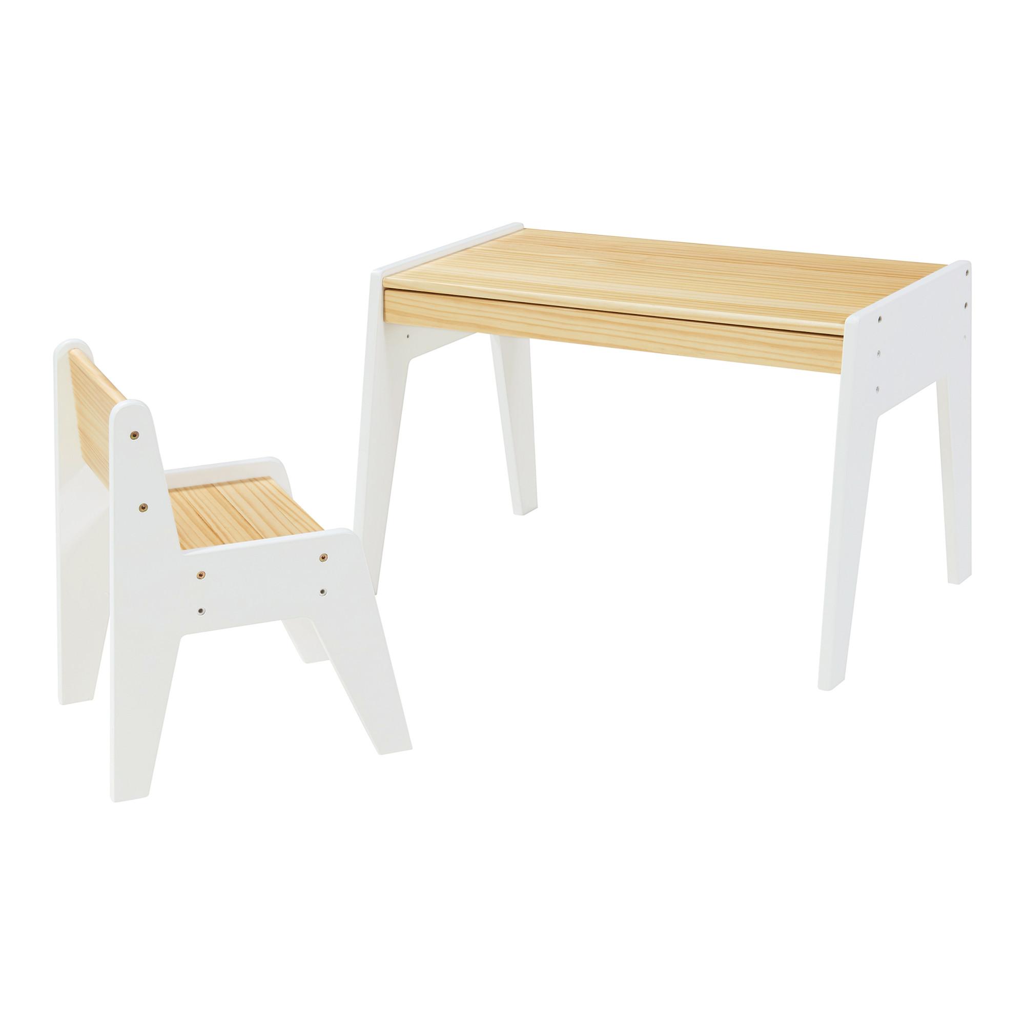 KINDERSCHREIBTISCH-SET 2 TLG. Skinnskatteberg - Naturfarben/Weiß, Holz/Holzwerkstoff (73/48/39.5cm) - [en.casa]