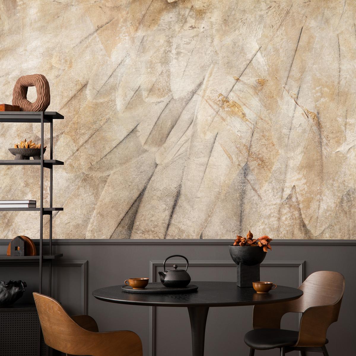 FOTOTAPETE Vogelflügel Beton Retro Stil 400x280 - Beige/Braun, Papier (400/280cm) - Muralo