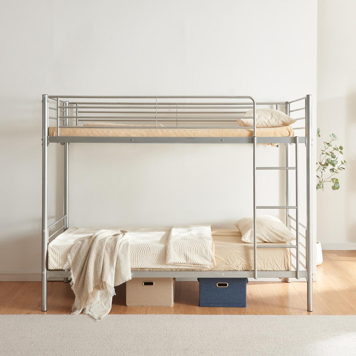 ETAGENBETT Soppsar - Silberfarben, Metall (90/200cm) - [en.casa]