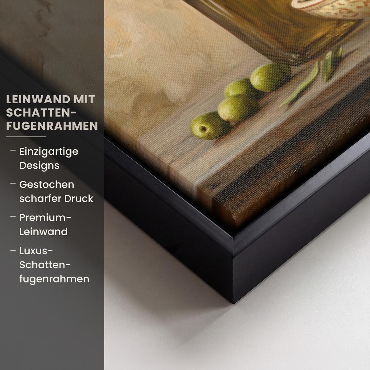 LEINWAND Bilder mit Rahmen - Oliven - Stilleben - Vintage - 40x30 - Olivgrün, Textil (40/30cm) - MuchoWow