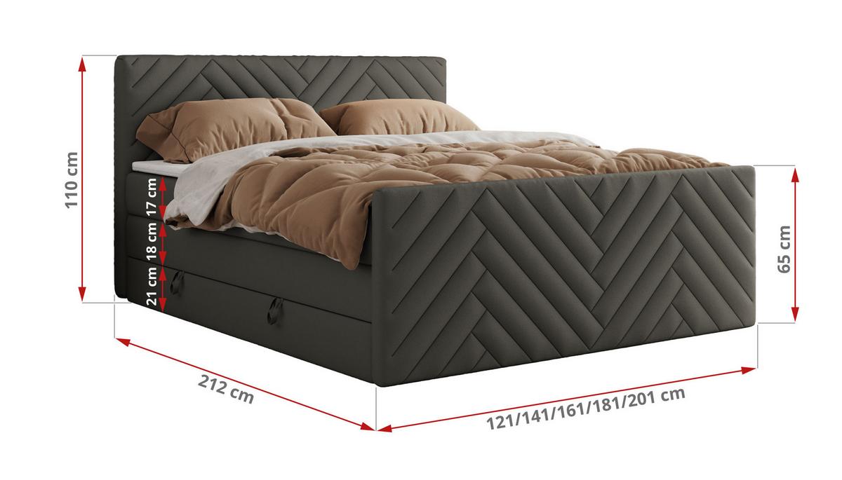 BOXSPRINGBETT PARIS KING DUO - 140/200 - Grau Kunstleder - H4 - Grau, Holz/Textil (140/200cm) - MKS