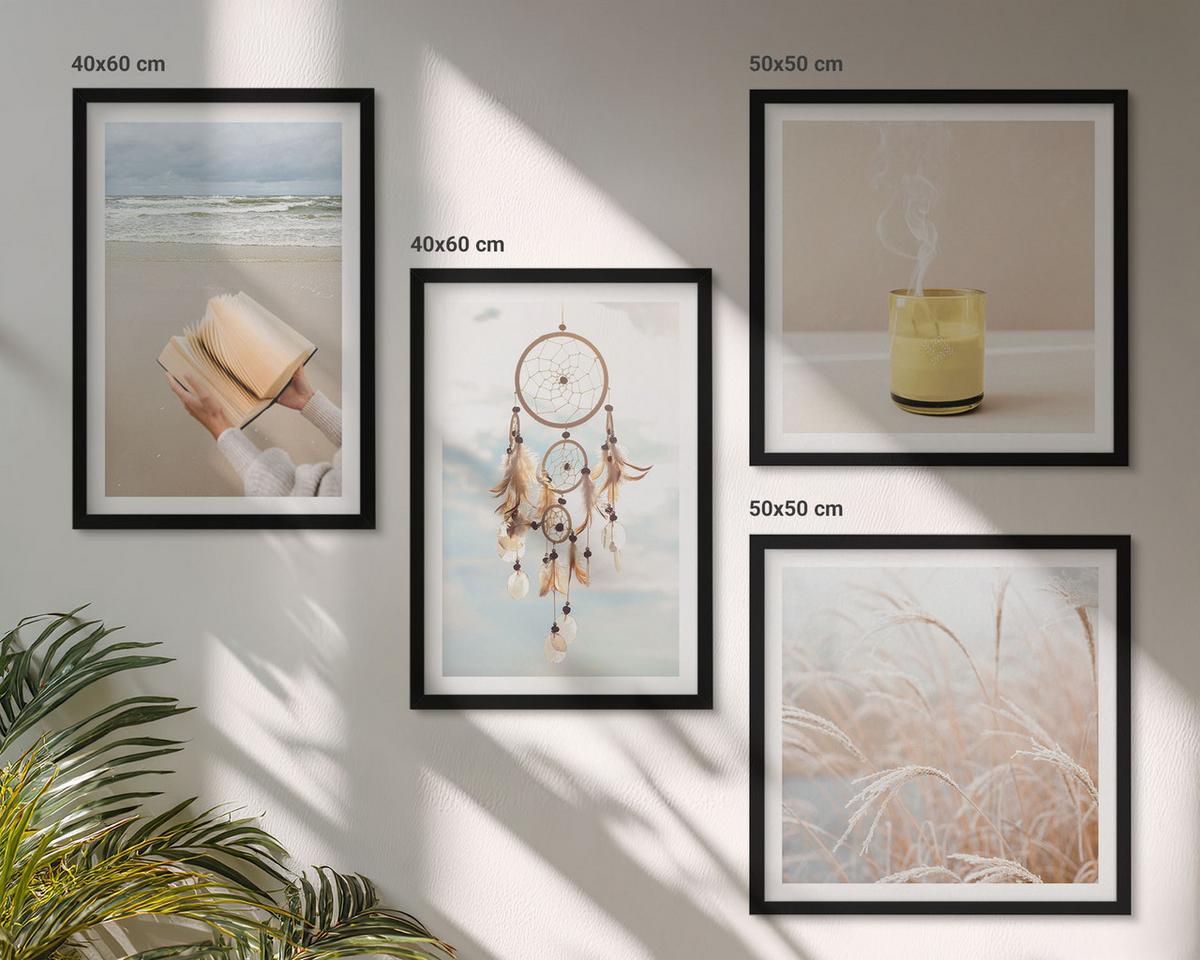 BILDER SET 4er Set - 50x50 cm & 40x60 cm Schwarzer Rahmen - Sommerlandschaften im Boho-Stil - Schwarz, Kunststoff (50/50cm) - TULUP