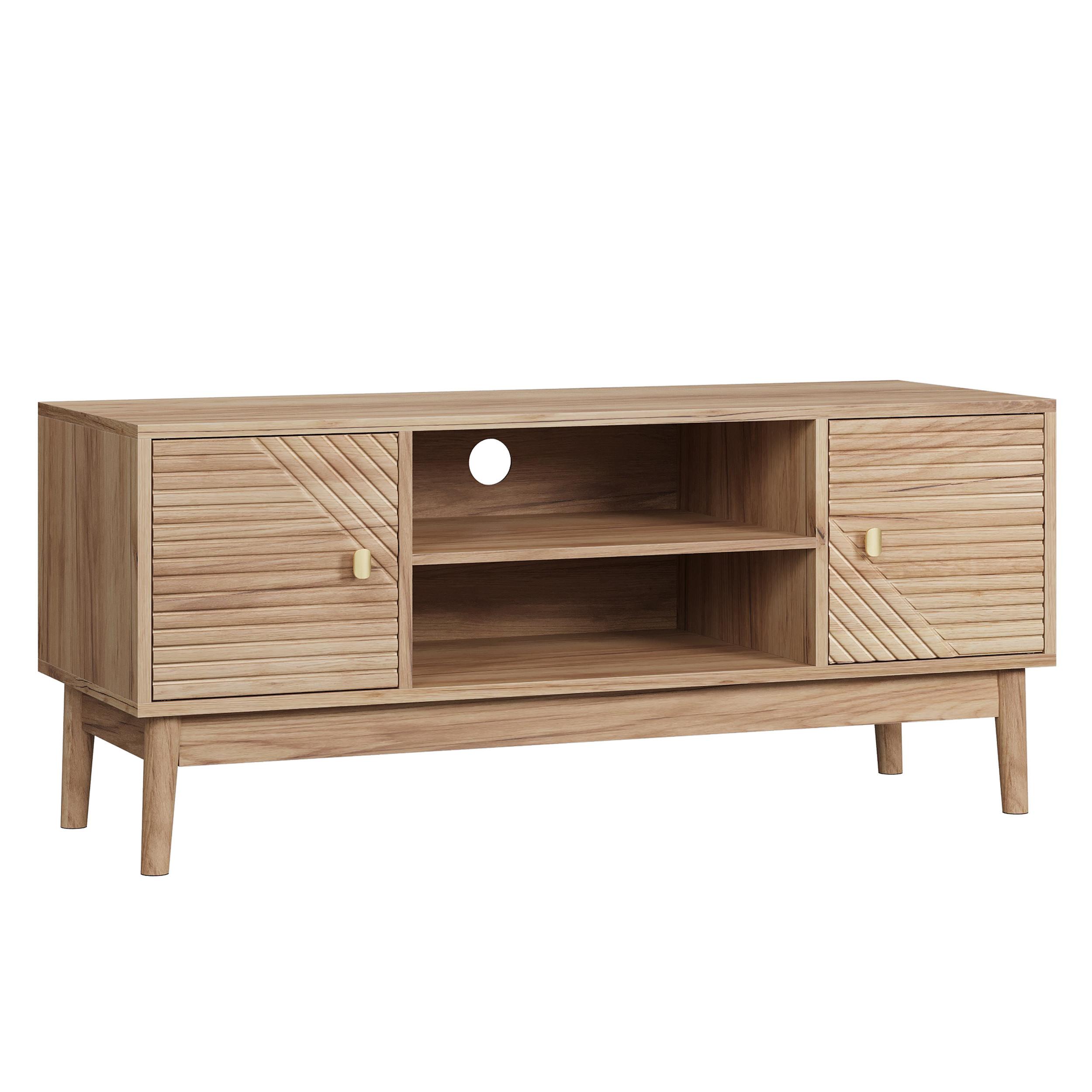 TV-SCHRANK 110 cm Eiche Natur mit 2 Türen, offenen Fächern & Kabelmanagement im Mid-Century-Stil - Eichefarben, Holzwerkstoff (110/48/40cm) - Urban Meuble