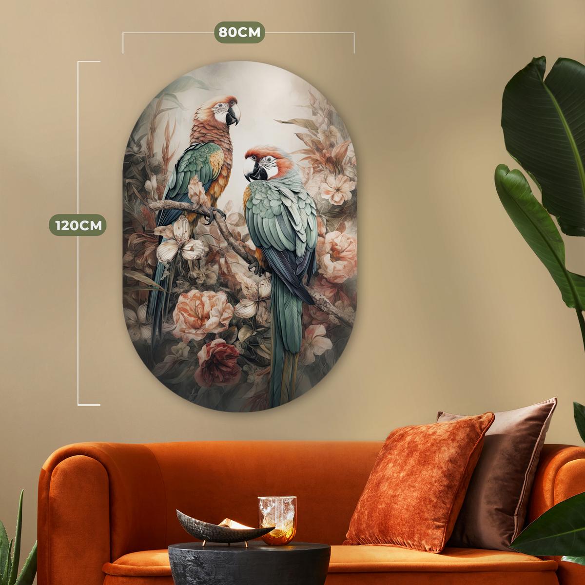 WANDBILD Papageien - Vögel - Natur - Blumen Deko Groß 80x120 cm - Baltimorefarben, Kunststoff (80/120cm) - MuchoWow