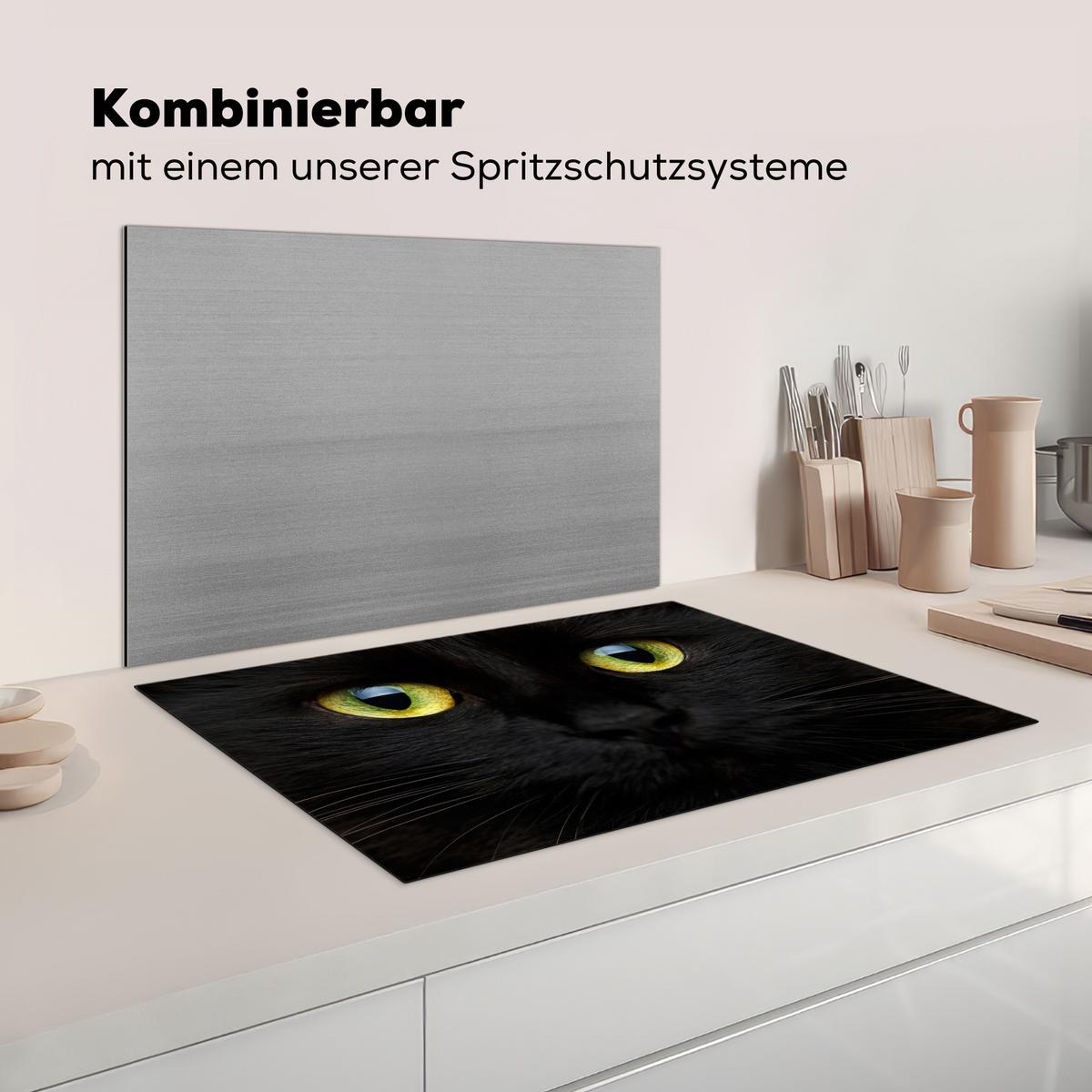 HERDABDECKPLATTE Katze - Augen - Gelb - Schwarz Induktionsmatte 77x51 cm - Schwarz, Kunststoff (77/51/0.2cm) - MuchoWow