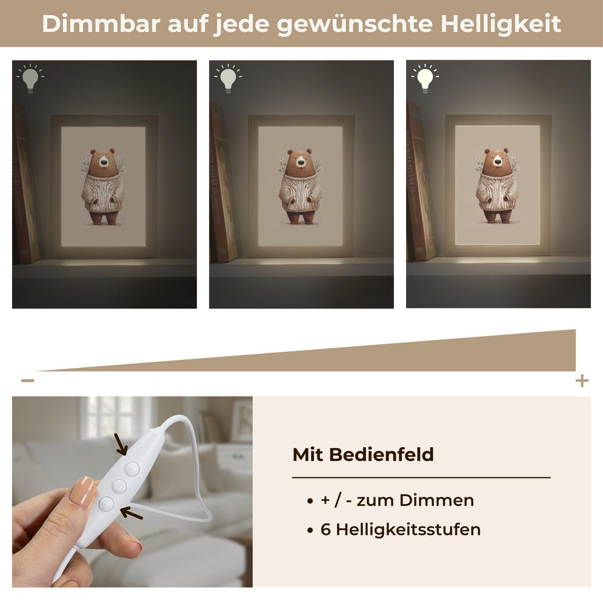 WANDLEUCHTE Bär - Weiße Blumen - Gemütlich 15x20 cm - Taupe, Holzwerkstoff (15/20/8cm) - OnlyWow