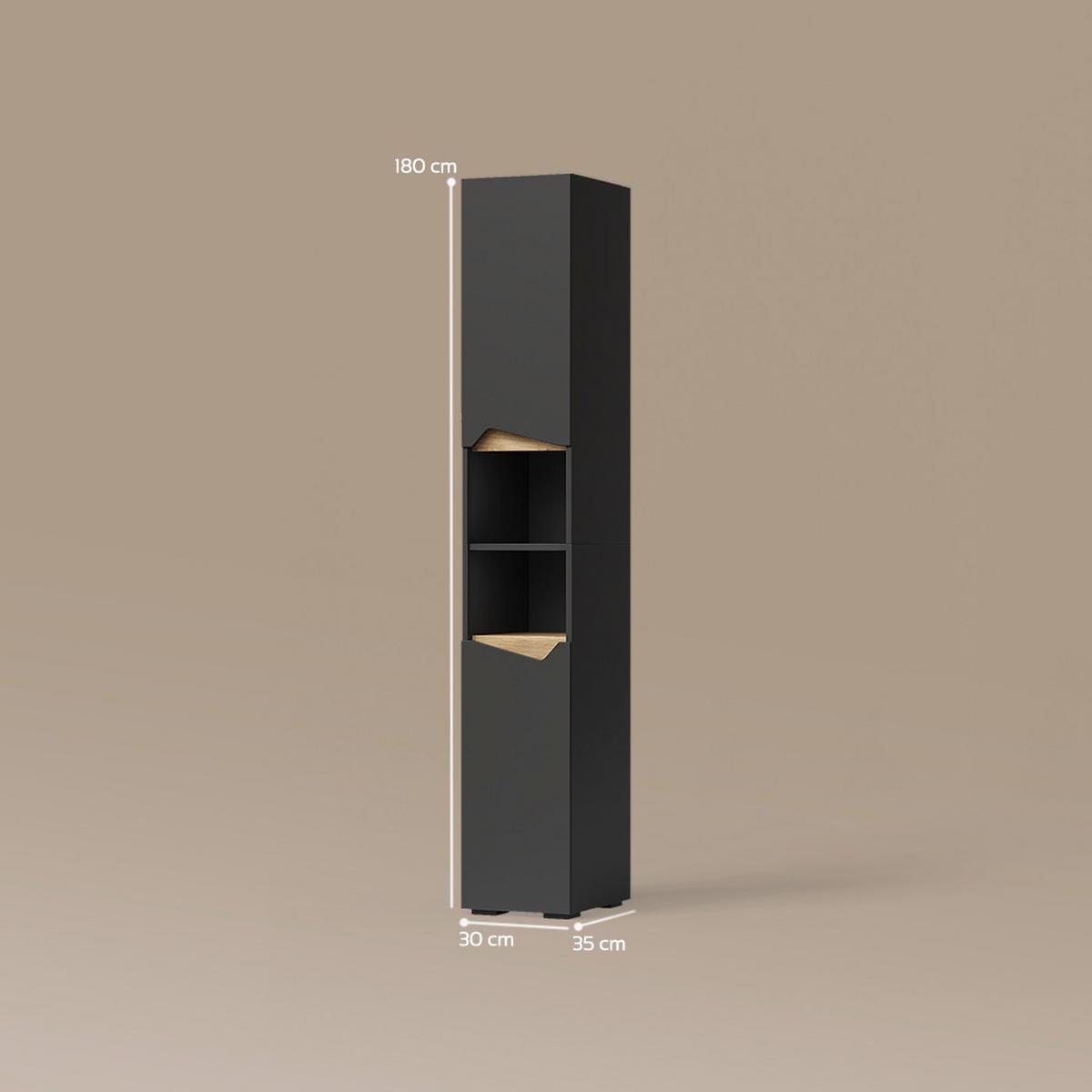 BADSCHRANK Timavo Anthrazit 30 x 180 cm mit Türen, und offenen Fächern - Anthrazit, Holzwerkstoff (30/180/35cm) - Livinity®