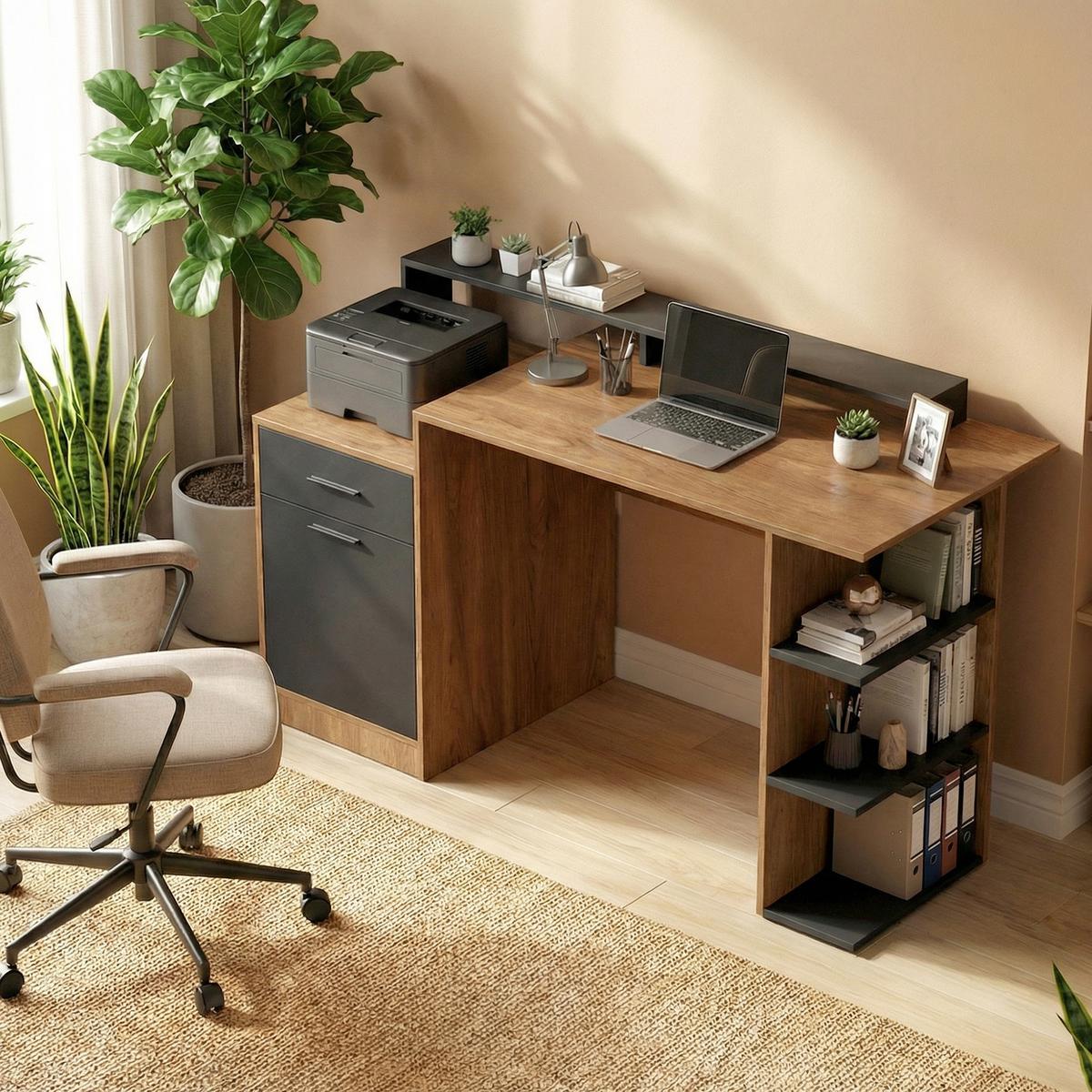COMPUTERTISCH Spanplatte MDF Eiche - Eichefarben, Holzwerkstoff (140/60/82cm) - HOMCOM