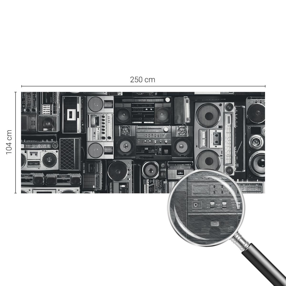 FOTOTAPETE 250x104 cm - Retro-Radio - Schwarz, Textil (250/104cm) - Wallfluent