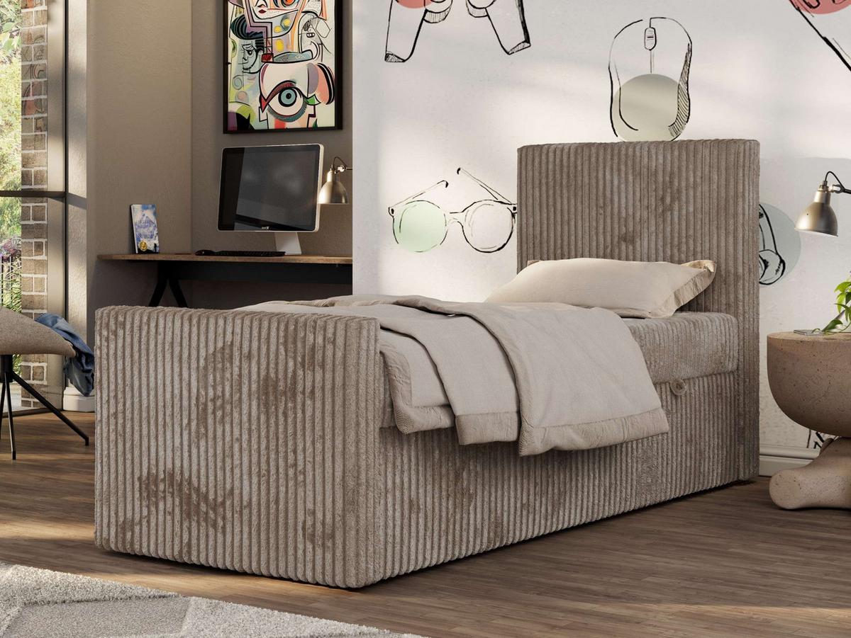 JUGENDBETT TILIO DUO 90/200 - Hellbraun Cord - H4 - Rechts Seite - Hellbraun, Textil (200/90cm) - MKS
