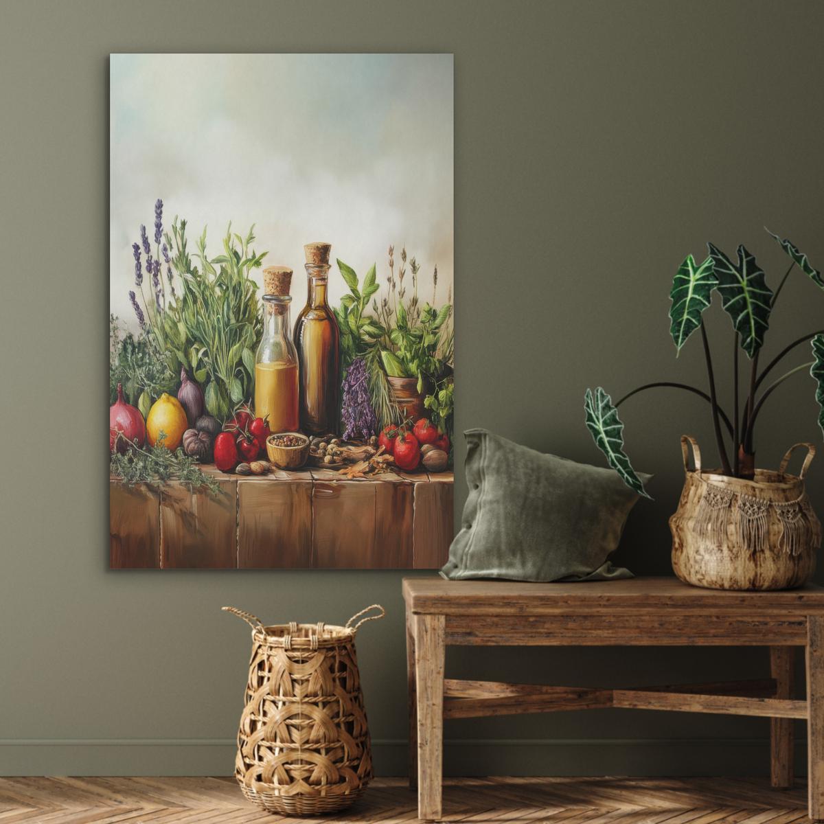 AKUSTIKBILD Stilleben - Kräuter - Gewürze - Früchte - Farbenfroh Wanddeko 70x100 cm - Grün, Kunststoff (70/100/0.9cm) - MuchoWow