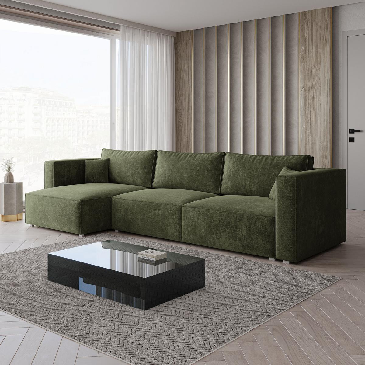 ECKSOFA TOLMO LM Grün Chenille mit Schlaffunktion - Grün, Holzwerkstoff/Textil (347/148cm) - MASSENO