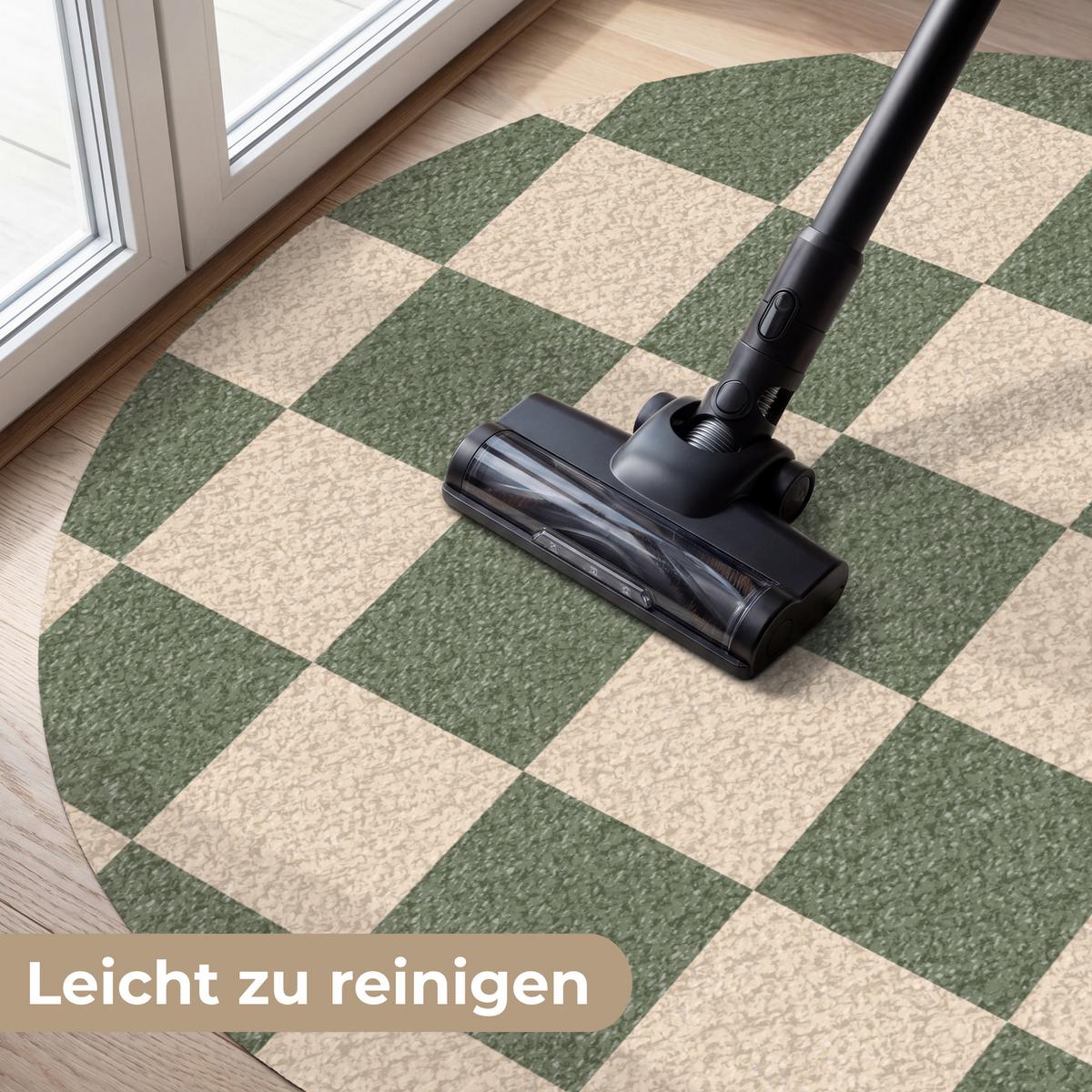 FUSSMATTE Schachbrettmuster - Grün - Beige - Blöcke Flurteppich 120x120 cm - Olivgrün, Kunststoff (120/0.4cm) - MuchoWow