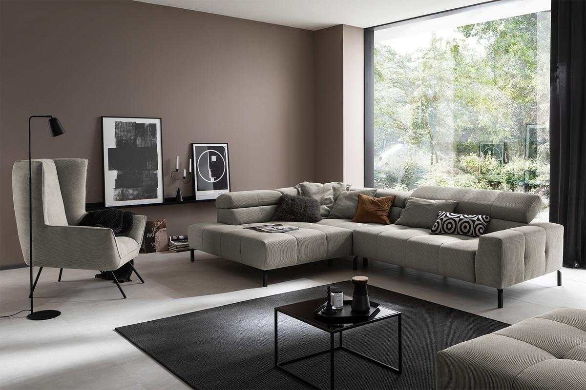 ECKSOFA OHIO Grau Cord - Schwarz/Grau, Textil/Metall (311/219cm) - KAWOLA