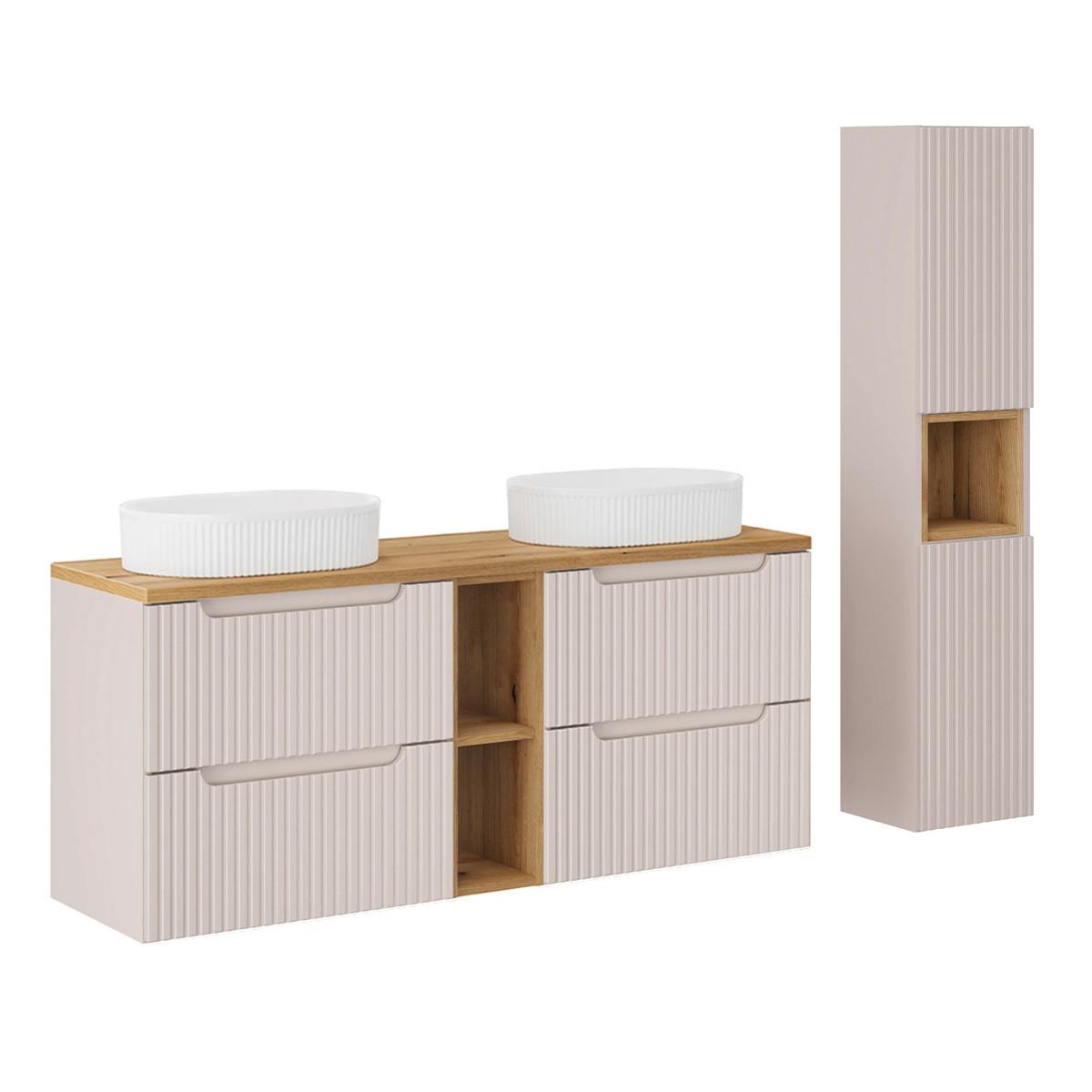 BADMÖBEL 140.4cm Riva 2er-Set Kaschmir und Holz - Beige, Holzwerkstoff (140.4/59/40cm) - Petits-meubles