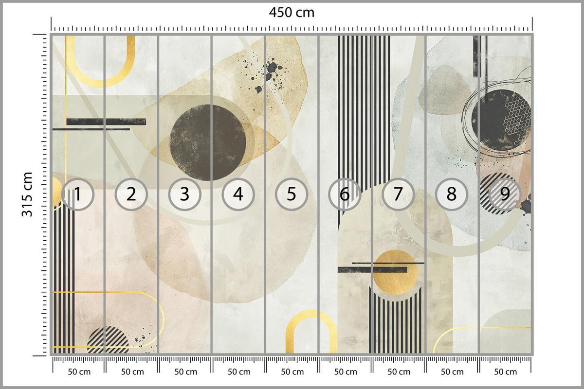FOTOTAPETE für Wohnzimmer Geometrische Kreise Streifen Glamour 450x315 - Gelb/Beige, Papier (450/315cm) - Muralo
