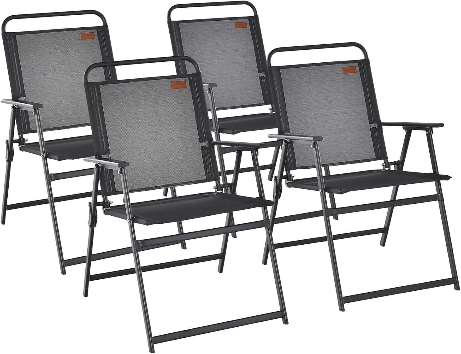 KLAPPSTUHL mit Armlehnen 4er-Set Schwarz - Schwarz, Metall (68/83/55cm) - COSTWAY