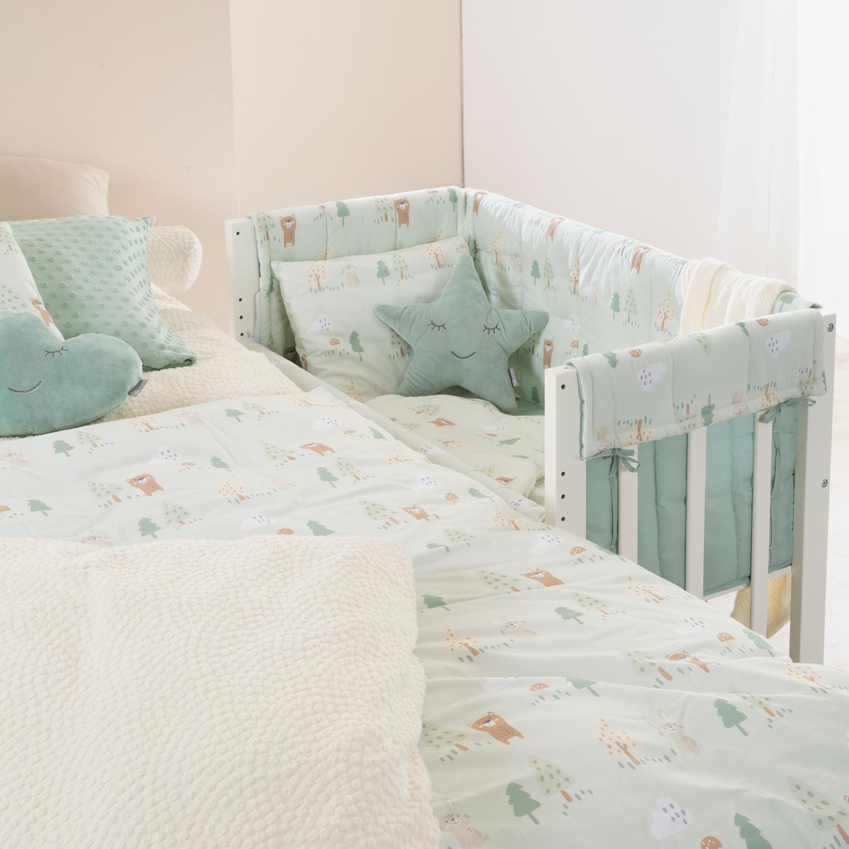 BEISTELLBETT Woodland Buddies 4in1 Set 90 x 45 cm - Weiß/Hellgrün, Holzwerkstoff/Textil (45/90cm) - Roba