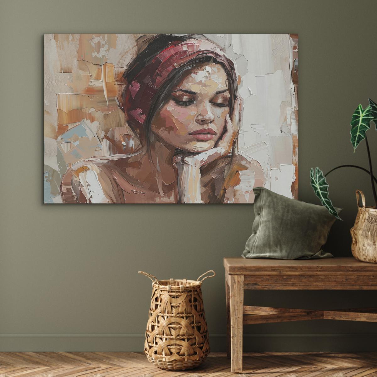 AKUSTIKBILD Frau - Lackierung - Porträt - Modern Wandbild Wohnzimmer 100x70 cm - Altrosa, Kunststoff (100/70/0.9cm) - MuchoWow