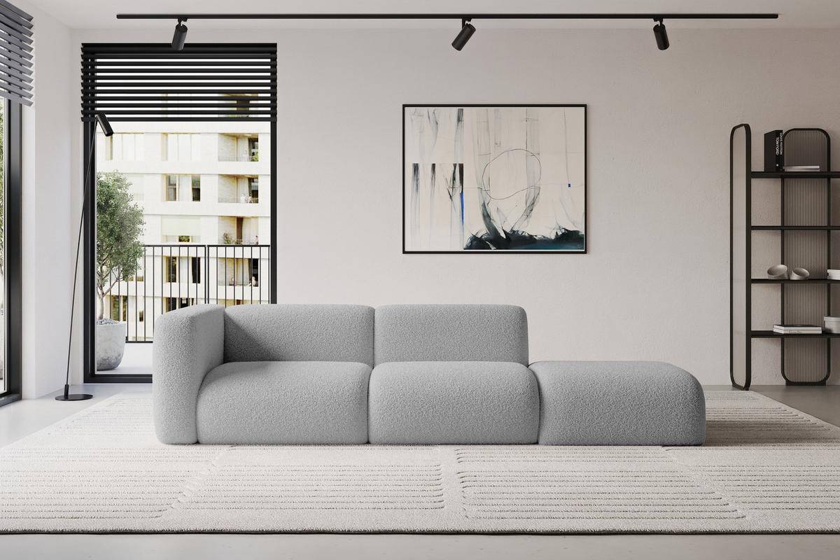 SOFA Ottomane Links MIRA-S3 296x89x70 Hellgrau Bouclé - Silberfarben/Hellgrau, Holzwerkstoff/Kunststoff (296/70/89cm) - ALTDECOR